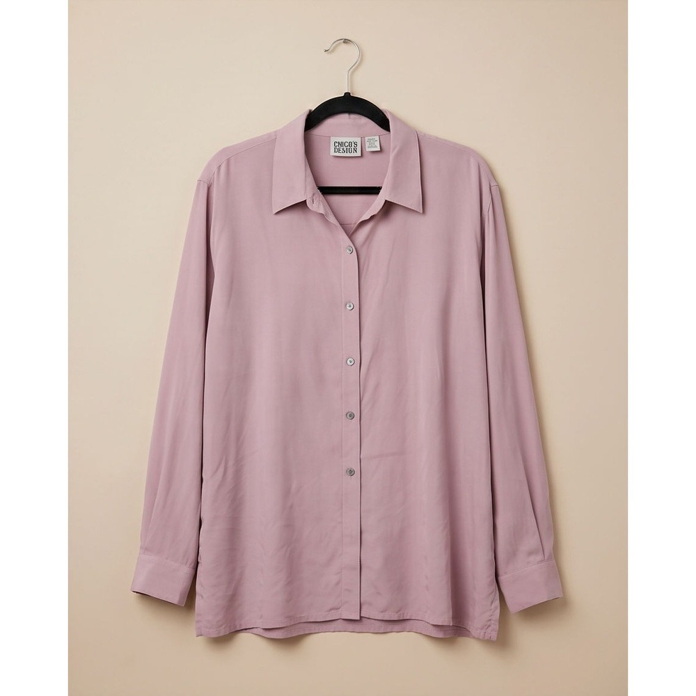 Chico's Design 3 Vintage Lavender Silk Spandex Button Down Blouse XL *Snag*